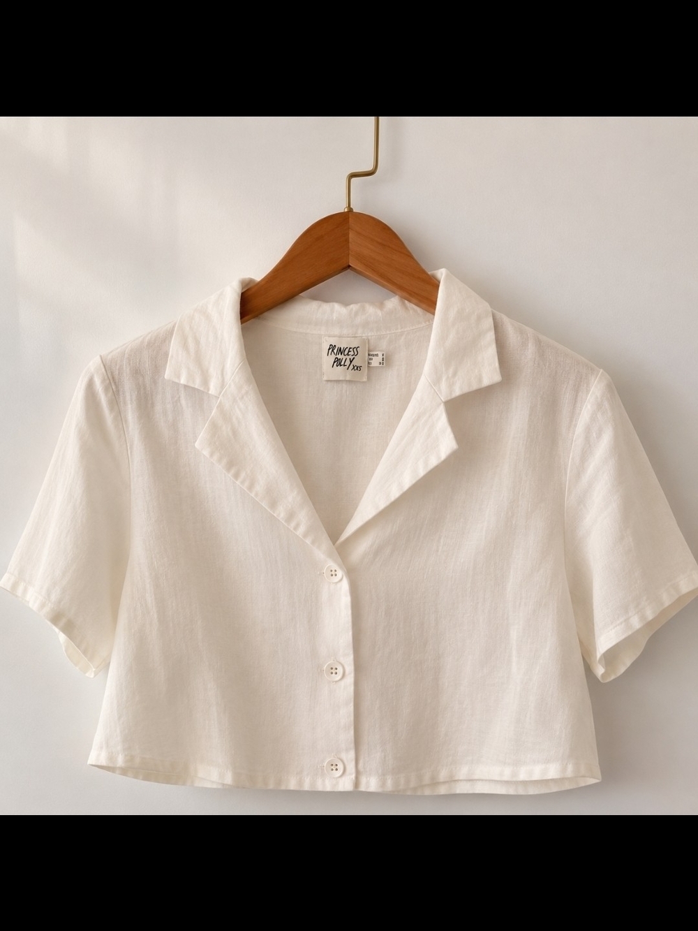Princess Polly Cream Lightweight Button-Front Top